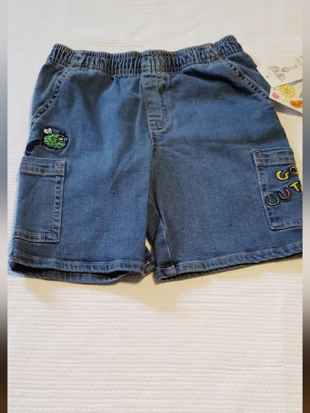 Okie Dokie Kids Denim Cargo Shorts Bug Insect Embroidered Go Out.